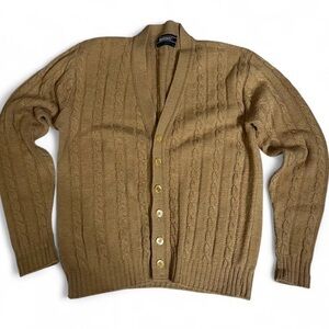 Jantzen Cardigan Sweater Mens XL Brown Cable Knit V Neck Long Sleeve